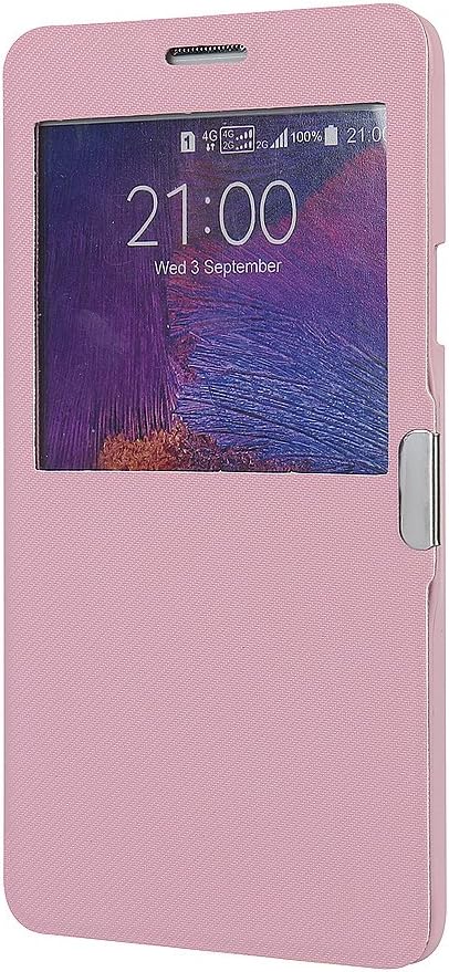 Note 4 Case, Galaxy Note 4 Case, MTRONX Window View Magnetic Closure Twill PU Leather Ultra Folio Flip Slim Case Cover for Samsung Galaxy Note 4 - Pink(MG1-PK)