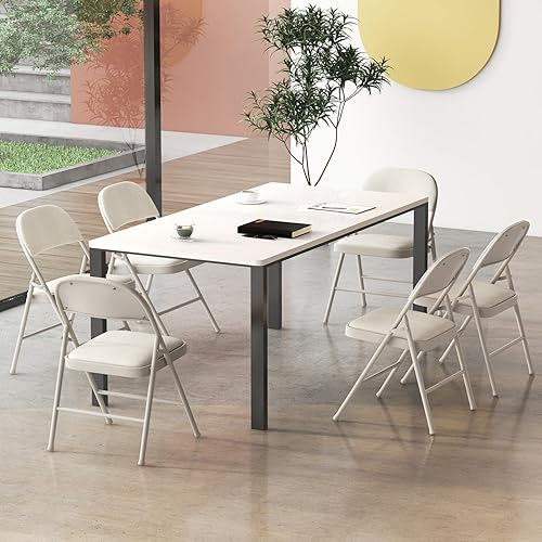 Miniatura 8 de GOFLAME Paquete de 6 sillas plegables, juego de sillas de comedor de tela con asiento acolchado y marco de metal, asiento comercial tapizado para