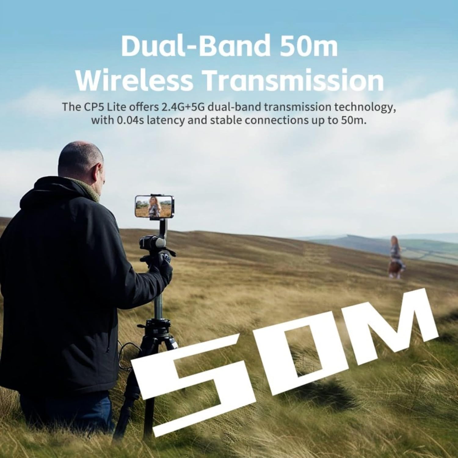 CP5 Lite 5" 1080P Selfie Monitor Screen for iPhone Andriod Phone Vlog Back Rear Camera Mirror, 50M RangeOne Click Connection, with Magnetic White Case