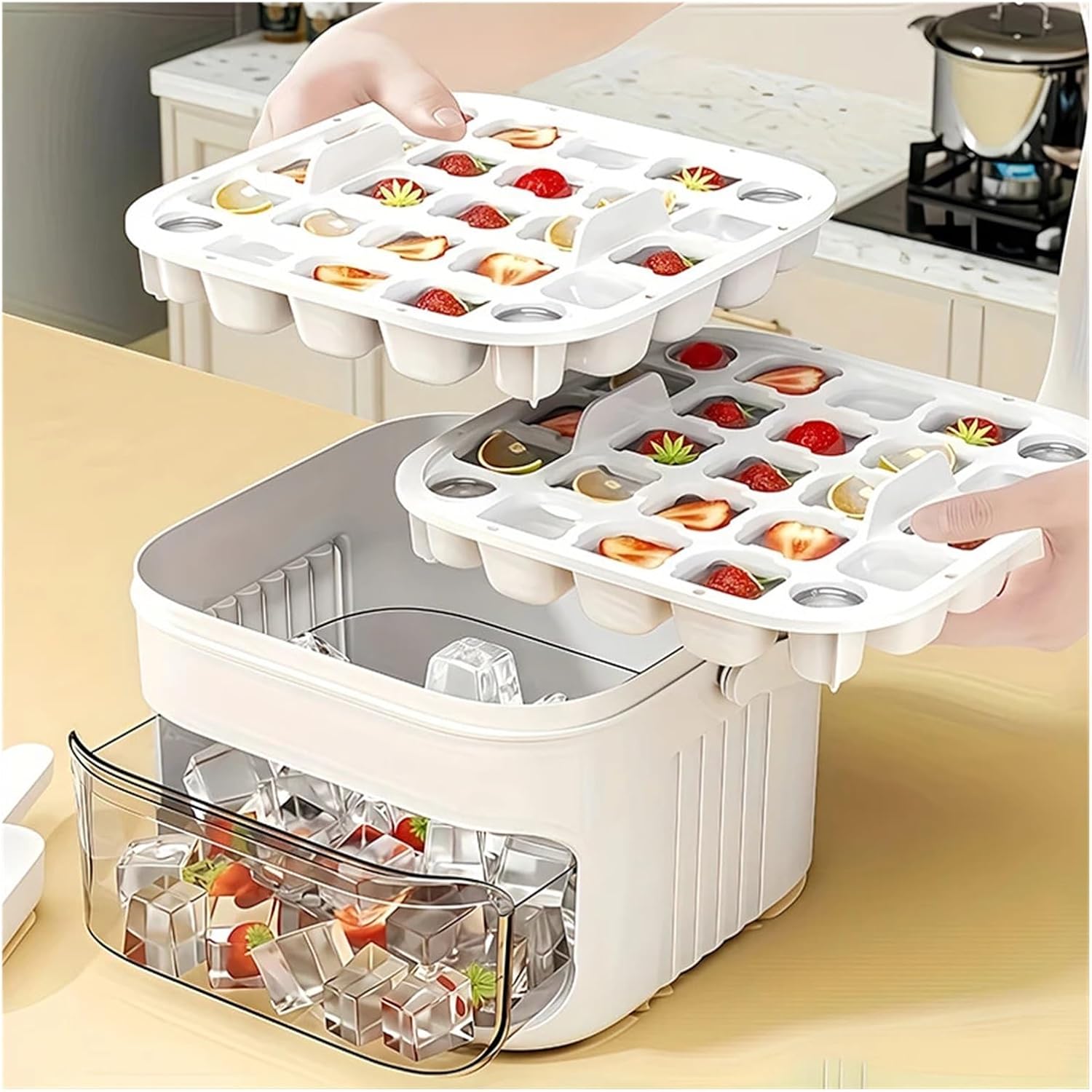 Double-layer Ice Cube Mold, Large-capacity Press-type Manual Refrigerator Box, Quick Freezing In The
