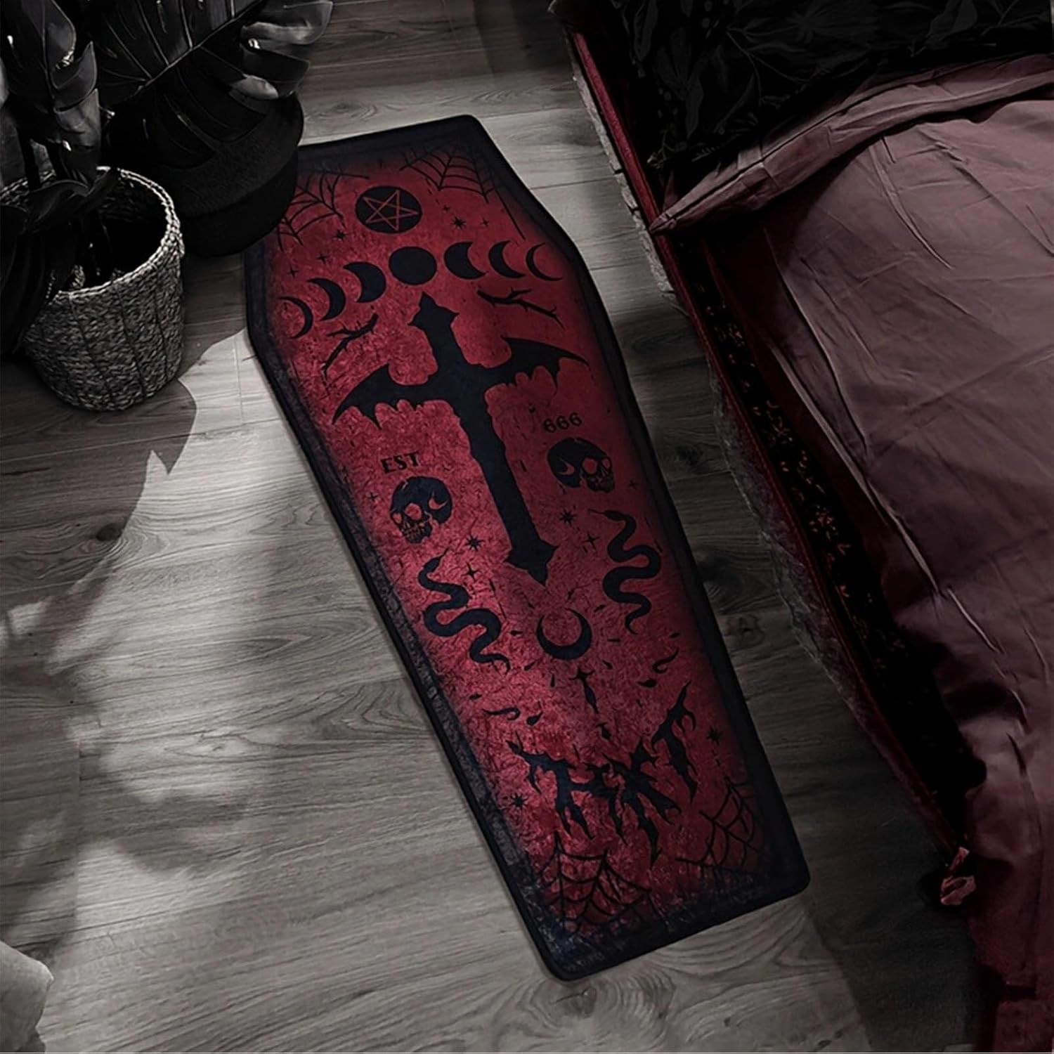 Coffin Rug Gothic Non Slip Carpet Horror Living Room Decoration Crucifixion Graphic Home Halloween Decor Floor Mat(A,8-21)