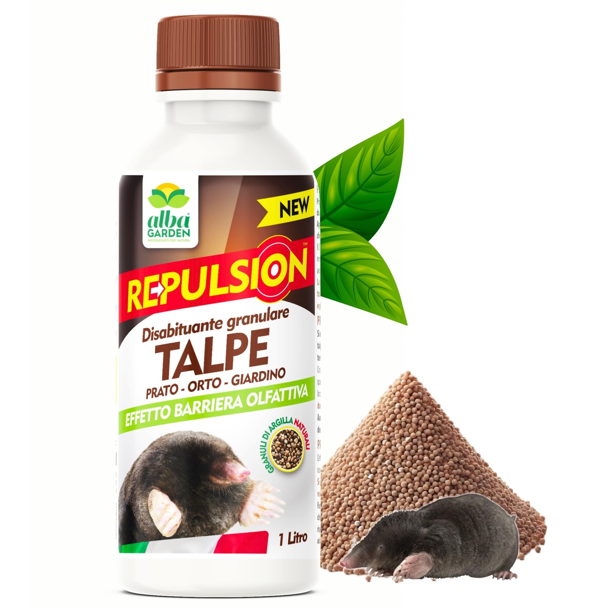 Albagarden - Repellente Talpe - Scaccia Talpe Vegetale Olfattivo per Allontanare da Orto E Giardino - No Trappola Antitalpa Granulare X 1 Litro