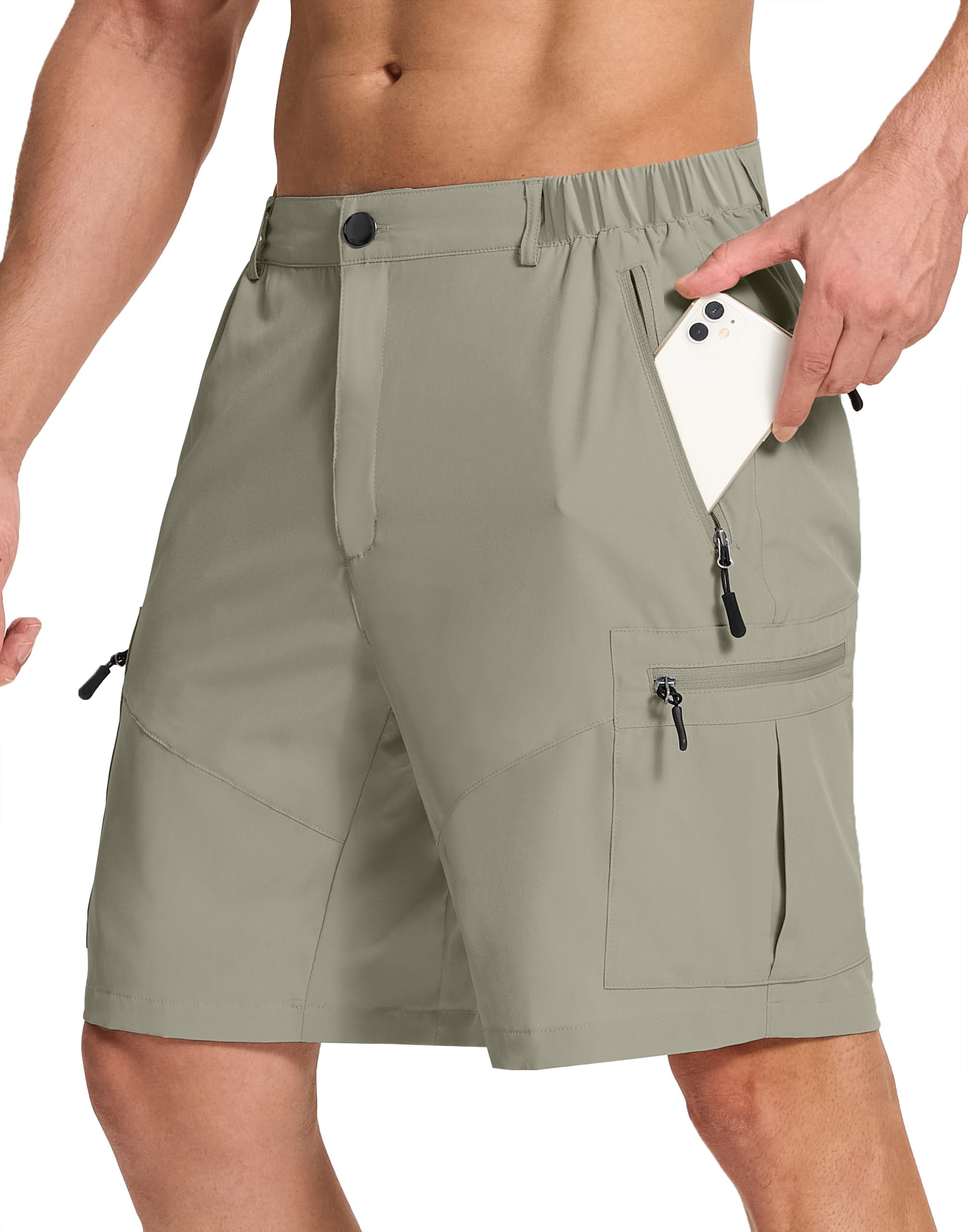 SERAMYMens Hiking Cargo Shorts with 6 Zipper Pockets 9" Quick-Dry Lightweight Short for Golf Casual Fishing