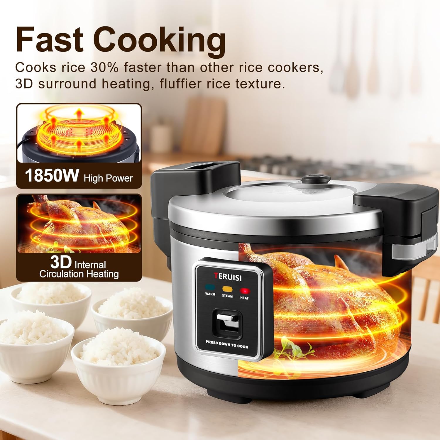 Commercial Rice Cooker, 10L/10.6QT Large Rice Cooker & Rice Warmer 50 CUPS Cooked Rice, Fast Cooking Electric Cooker with Auto Keep Warm, Non-stick Inner Pot for 10-20 People Use