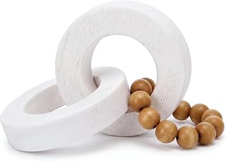 SiliFine Wood Chain Link Decor 8.86'' Decorative Wooden Knot and Bead Decor Minimalist Handmade Carved Knot Decors Accents for Shelf Coffee Table Boho Farmhouse Rustic Housewarming Gifts(Color 2)