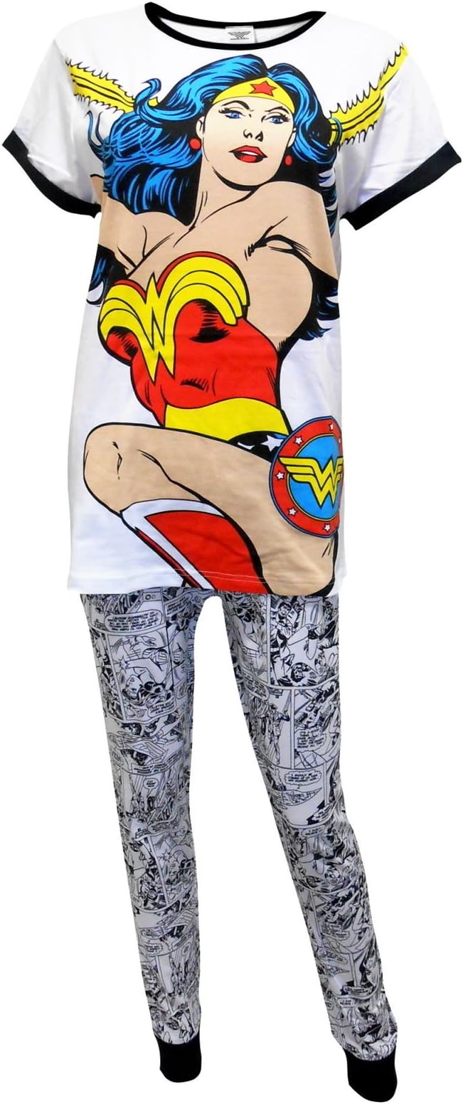 Dreamz Ladies Lounge Wear Pyjamas Set Official Disney Marvel Multi Listing (20-22, Wonder Woman)