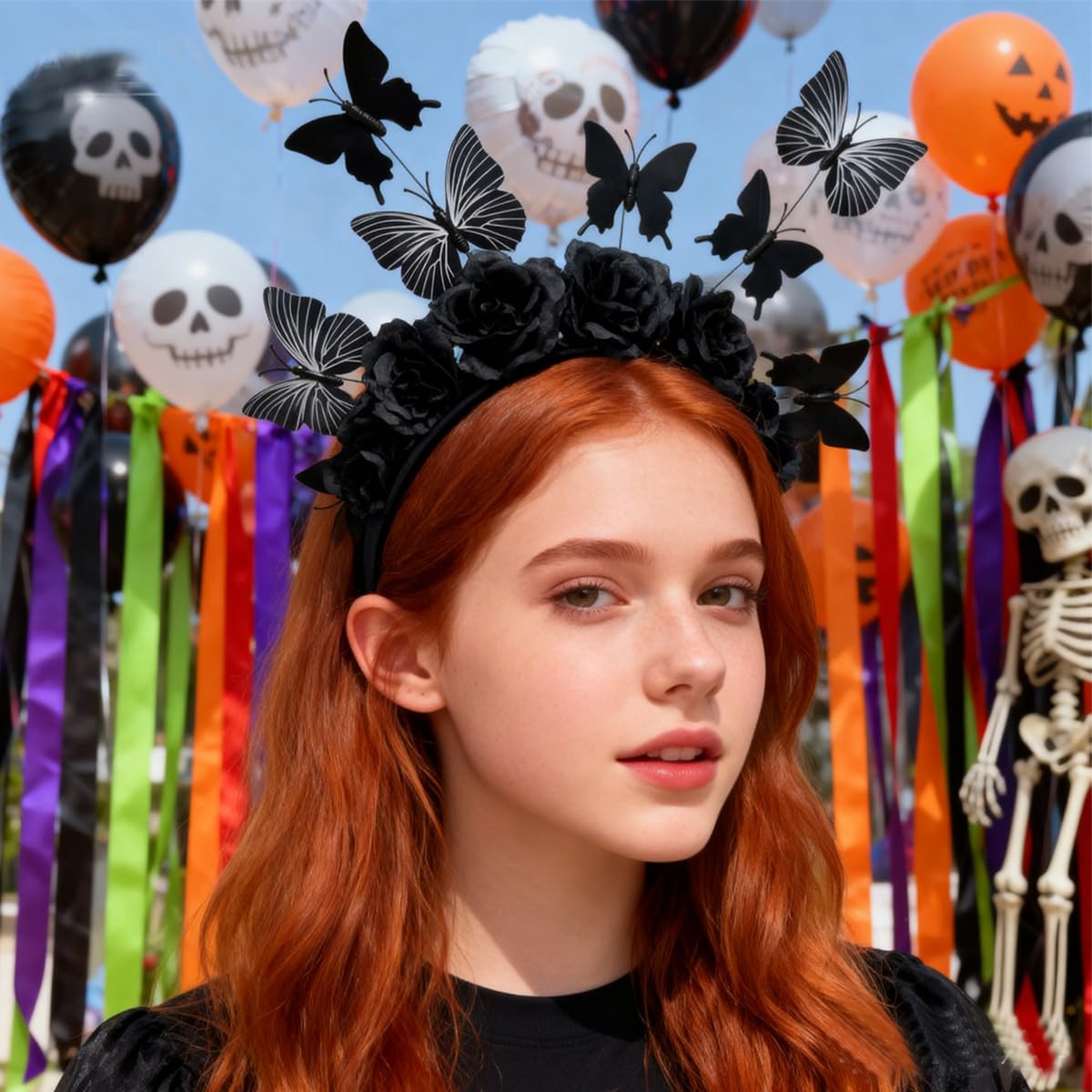 Taodyans Halloween Headband Flower Crown Headpiece Day of the Dead Costume for Women Party Cosplay Gothic Headwear Accessories (Butterfly) - Image 3