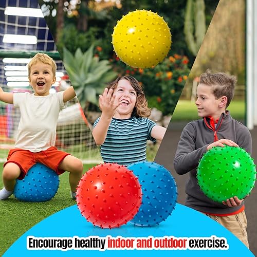 Miniatura 3 de New Bounce Knobby - Juego de 4 bolas inflables sensoriales con bomba de 8.5 pulgadas para niños, juguetes texturizados para niños, terapia, juegos