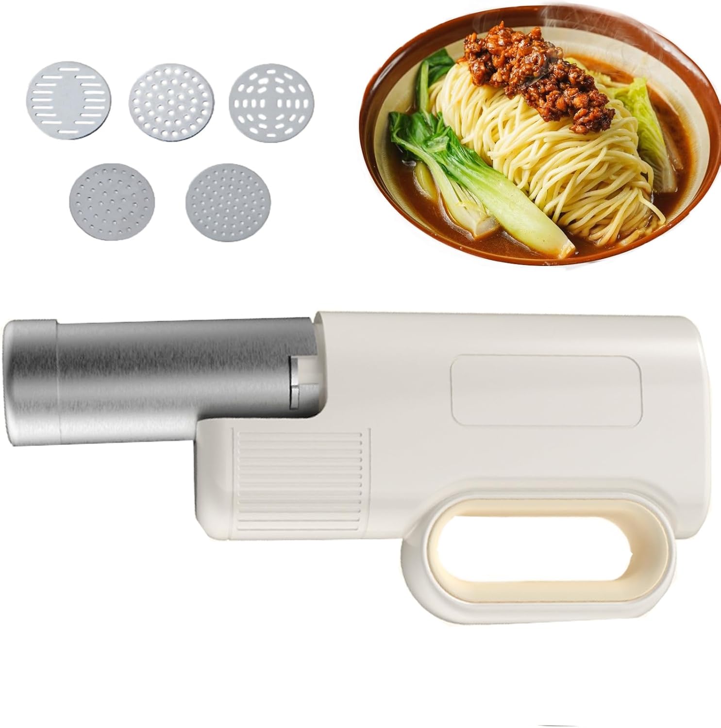 Handheld Electric Noodle Machine,5-in-1 Cordless Pasta Machine Handheld Portable Noodle Machine, Automatic Noodle Press, Suitable for Kitchen,White