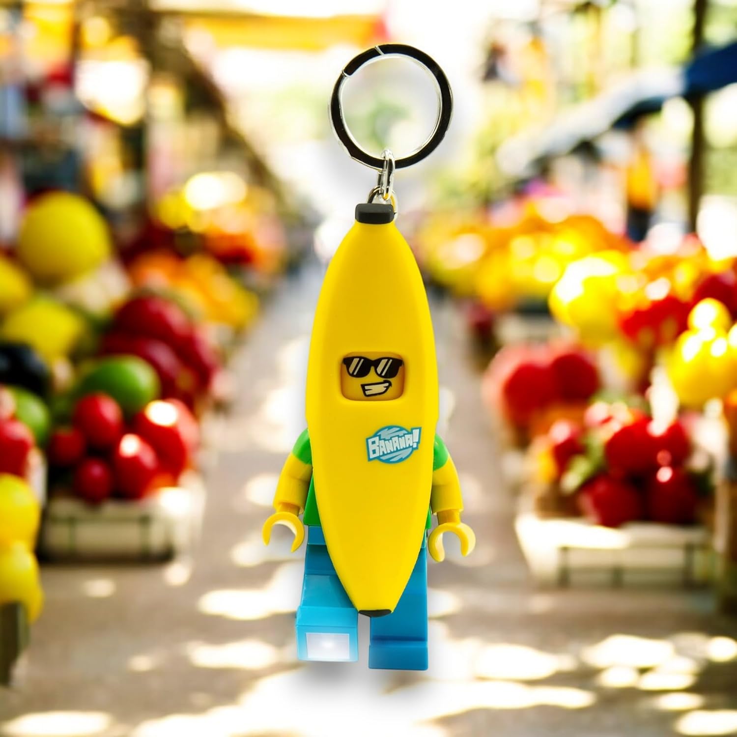 LEGO Minifigures Keychain Light - Banana Guy (KE118H) for Backpacks, Keys & Luggage - Extra-Large 3.7" Posable Flashlight with CR2025 Batteries Included - Fun Gift for Kids & LEGO Fans Ages 6+