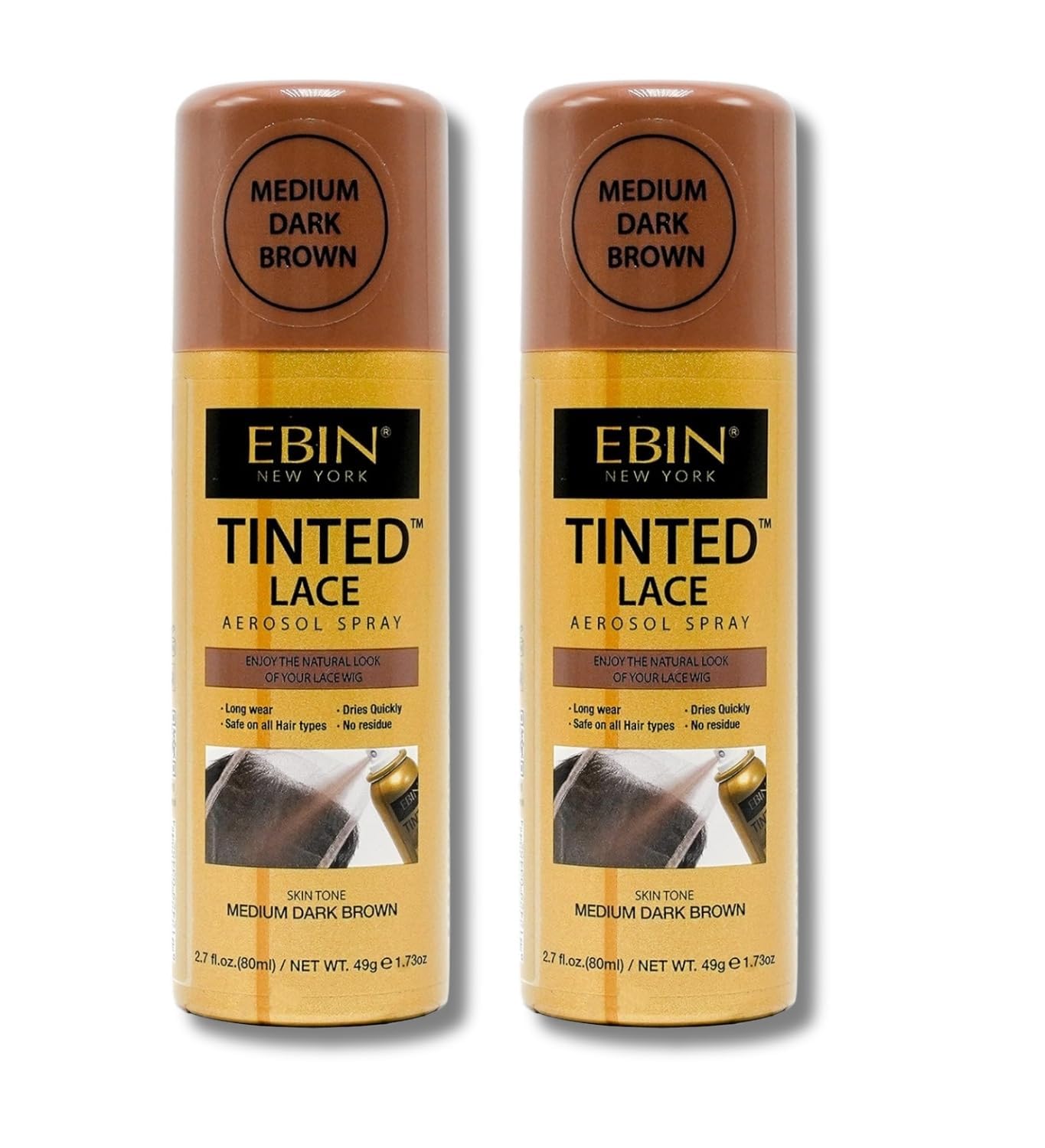 EBIN NEW YORK Lace Tint – 2x Tinted Lace Aerosol Spray 2.7oz/80ml (Medium Dark Brown) Buildable Tint and Natural Coverage for Seamless Wig Blending and Hairline Finish – Gift Set (2 Items)