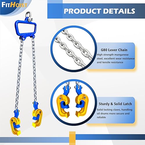 Miniatura 32 de Levantador de tambor de cadena actualizado 1 tonelada (2200 libras) de capacidad vertical Gancho de acero al carbono con resorte integrado