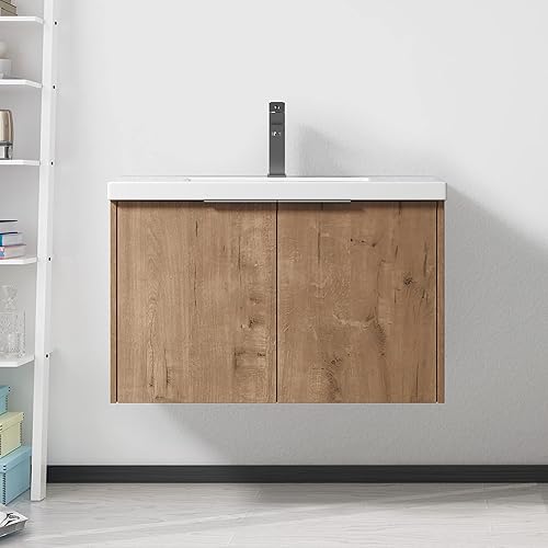 Miniatura 7 de Juego de tocador de baño de 24 pulgadas con fregadero para espacio pequeño, juego de armario de baño montado en la pared con estante de