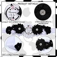 Vista 5 de JOYMEMO Faja para baby shower de vaca, kit de banda de maternidad con texto en inglés "Mom to Be Dad" (mamá para ser papá), alfileres de ramillete