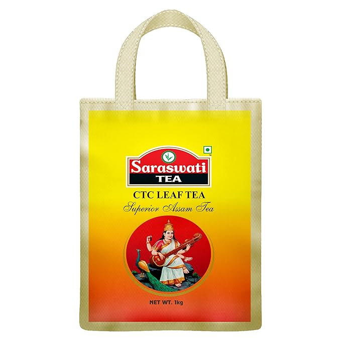 Saraswati Assam Black Loose CTC Leaf Tea, 1kg (Comes in Free Reusable Bag) - Strong, Aromatic & Rich | Black Assam CTC Leaf Tea | Premium Kadak Chai Patti