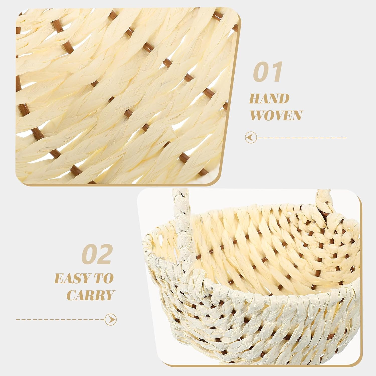 BESPORTBLE Handwoven Paper Picnic Basket Set with Handles 3pcs Fruit and Food Storage Baskets for Outdoor Picnic