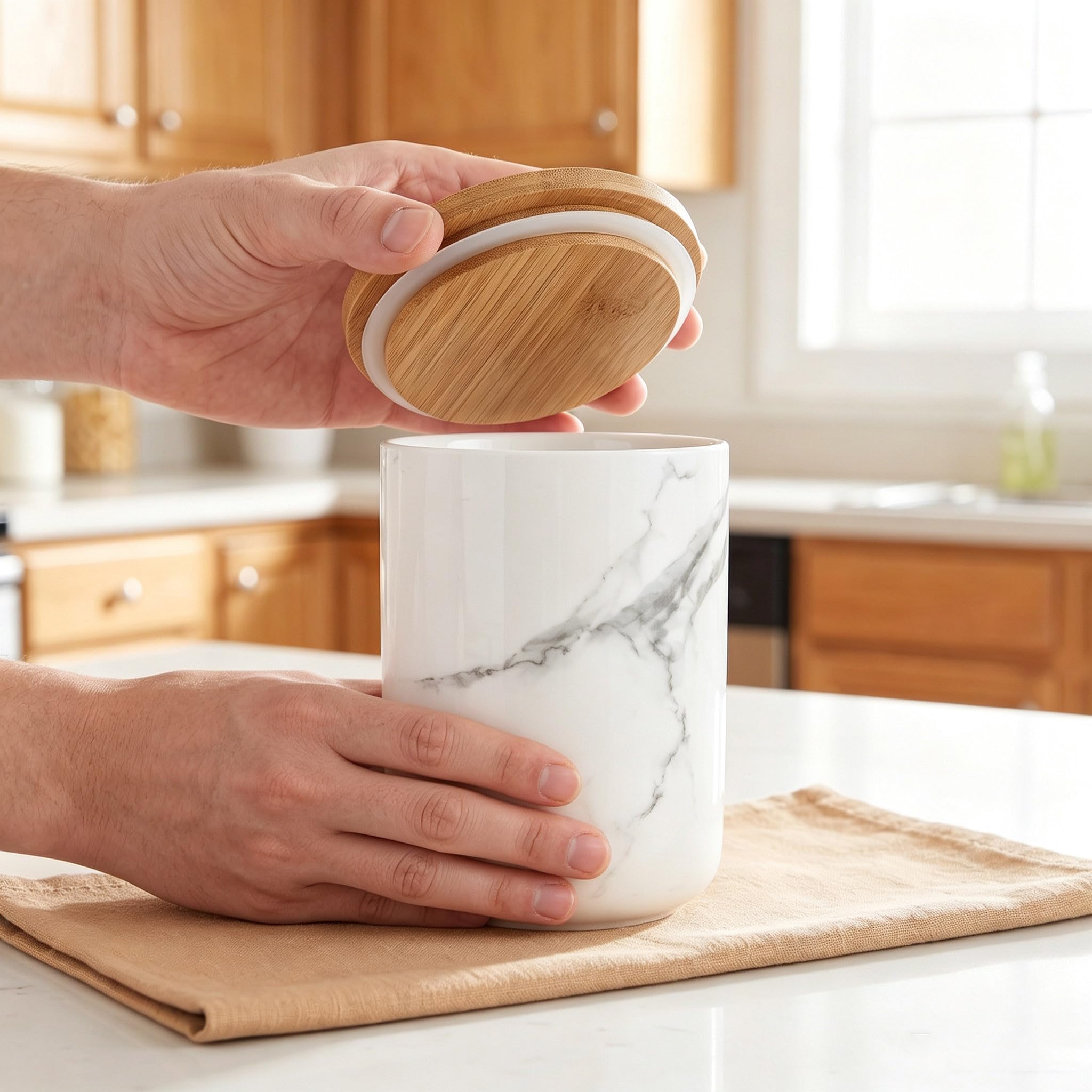 Zerodeko Bote de cerámica para almacenar alimentos: Tarro para té, azúcar y café con tapa hermética - Contenedor de 765 ml para galletas, dulces y especias, con elegante diseño de mármol, ideal