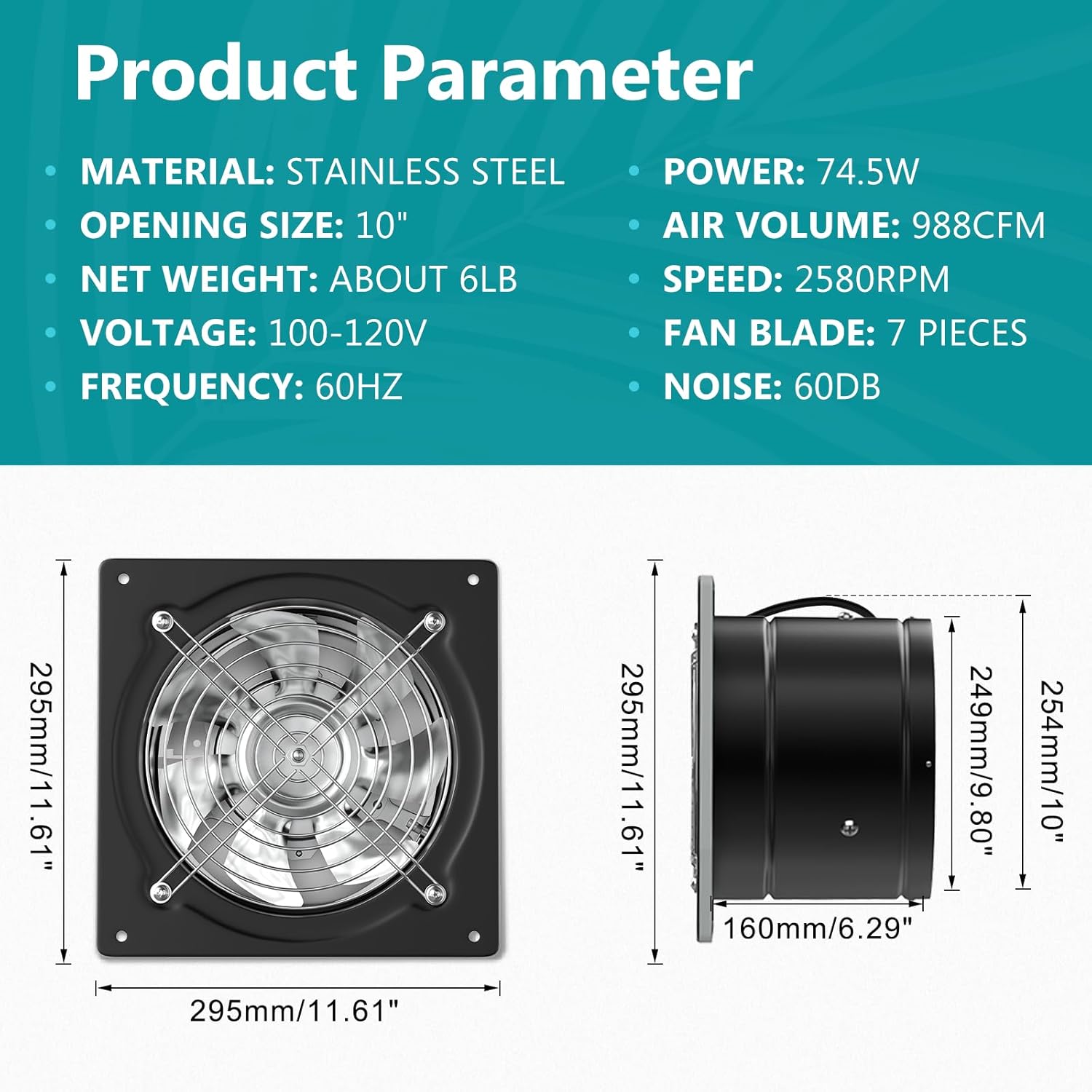 HG Power 10 Inch Metal Exhaust Fan with Switch, 988 CFM Powerful Garage Exhaust Fan with Damper, Potable Wall Mount Fan Fume Extractor Ventilation Fan for Shop, Shed, Basement, Chicken Coop, Black Black 10 Inch with Switch