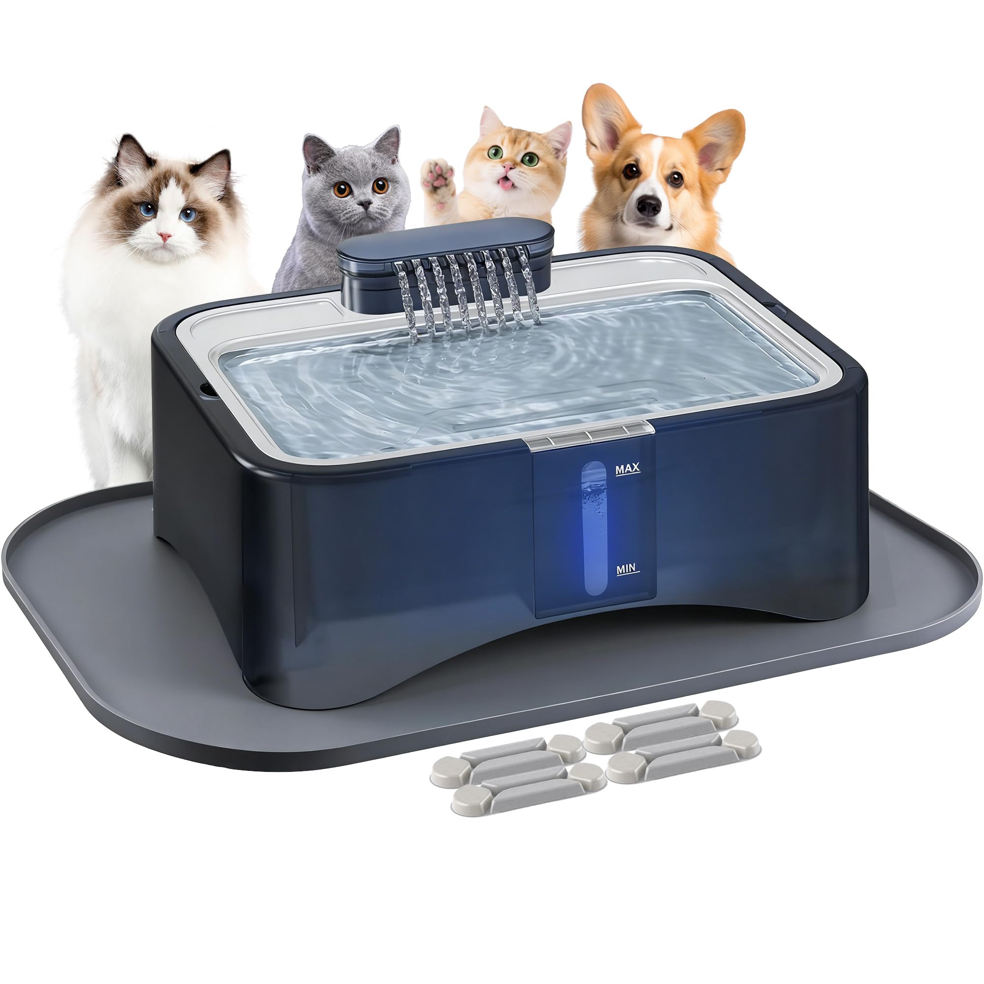 UPSKY Fuente de agua para gatos, dispensador de agua para mascotas de gran capacidad de 2.25 galones/8.5 litros, bandeja de acero inoxidable 304 ultra silenciosa para gatos grandes, perros y múltiples