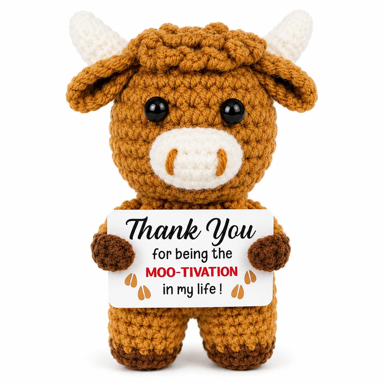 Positive Crochet Cow Plush Gift Inspirational Knitted Doll Cute Emotional Support Handmade Desk Decor Funny Encouragement Gift for Women Men Friends Coworkers โ image 1
