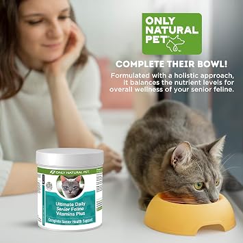 ONLY NATURAL PET Ultimate Daily Senior Feline Multivitamin w/Taurine & L-Lysine Nutritional Supplement Powder for Adult & Older Cats Immune & Joint Support Complete Vitamin Formula, 3.2oz