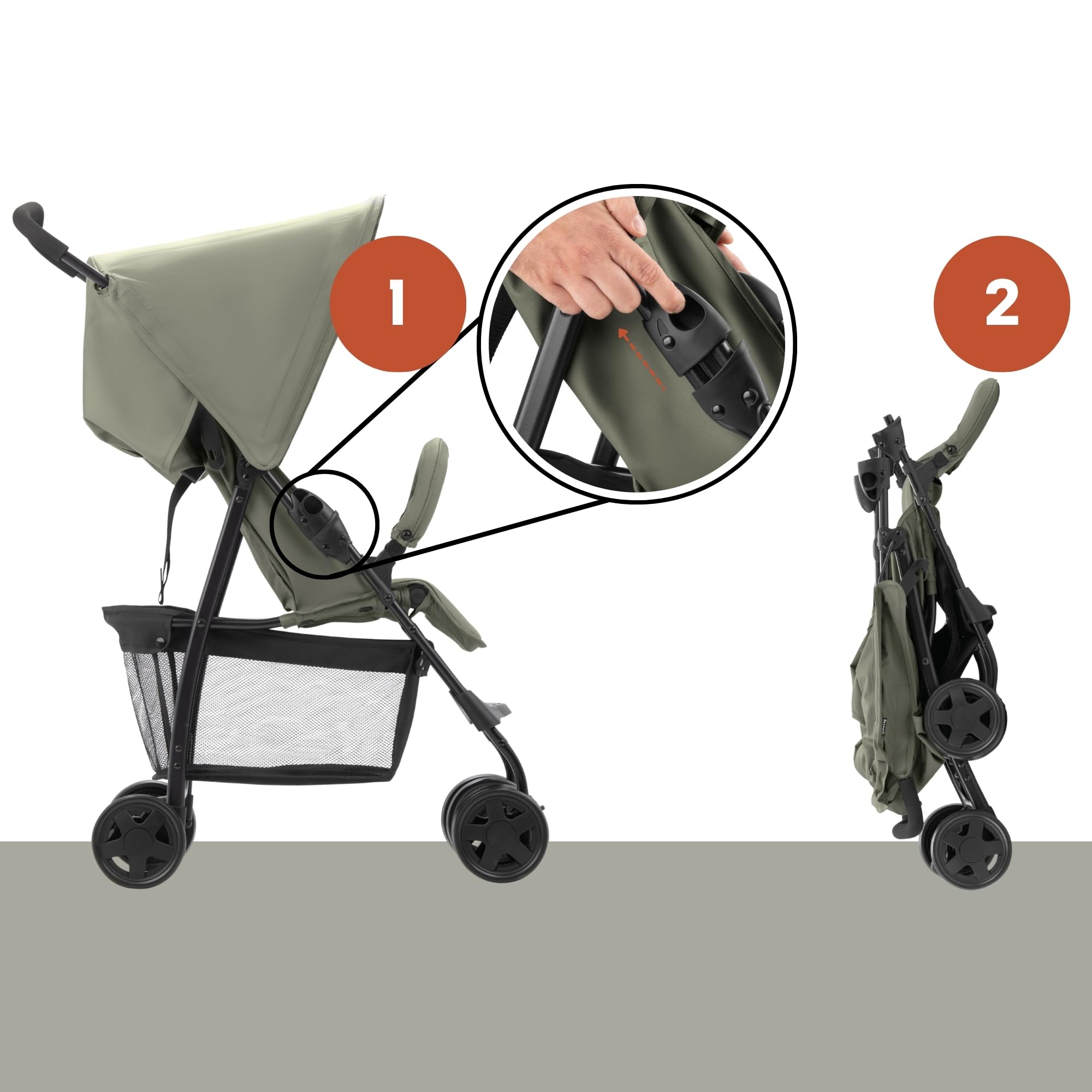 hauck Poussette Compacte Citadine Sport - Ultra Légère Seulement 5,9 kg, Pliable et Inclinable, Jusqu'à 15 kg, Capote Pare-Soleil, Grand Panier 3 kg, Olive