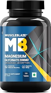 MuscleBlaze Magnesium Glycinate 2000mg (440mg Elemental Magnesium) For Men and Women 120 Tablets