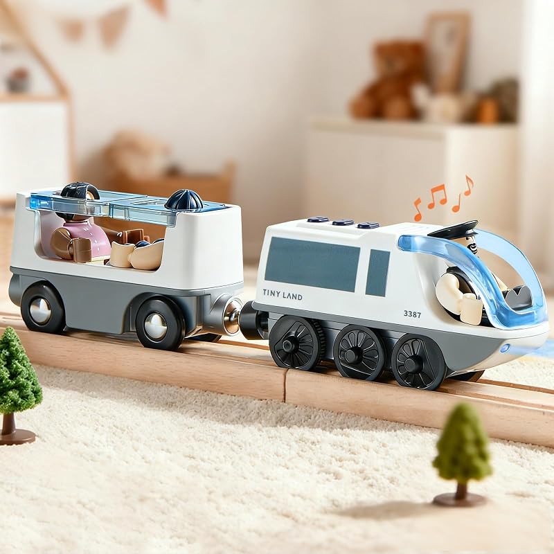 Battery Operated Action Locomotive Train for Track Set | Powerful Engine Bullet Train Set Compatible with Major Brand Tracks - Battery Powered Track Toys for Boys Girls Kids- White
