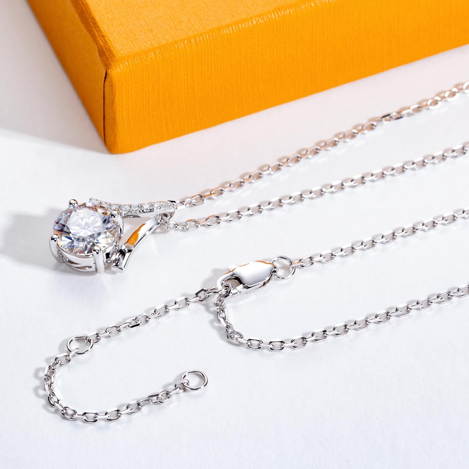 Moissanite Pendant Necklace for Women 0.5/2CT Center Stone D Color VVS1 Clarity Round Brilliant Cut 925 Sterling Silver Ribbon/Dance Pendant with Certificate, 45+2+3cm Adjustable Chain - Image 3