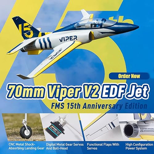 Miniatura 3 de Fms Rc Jets - Aviones Viper V2 EDF de 2.756 in azul marino para adultos para entrenadores para principiantes 6 CH aviones de control remoto PNP (sin