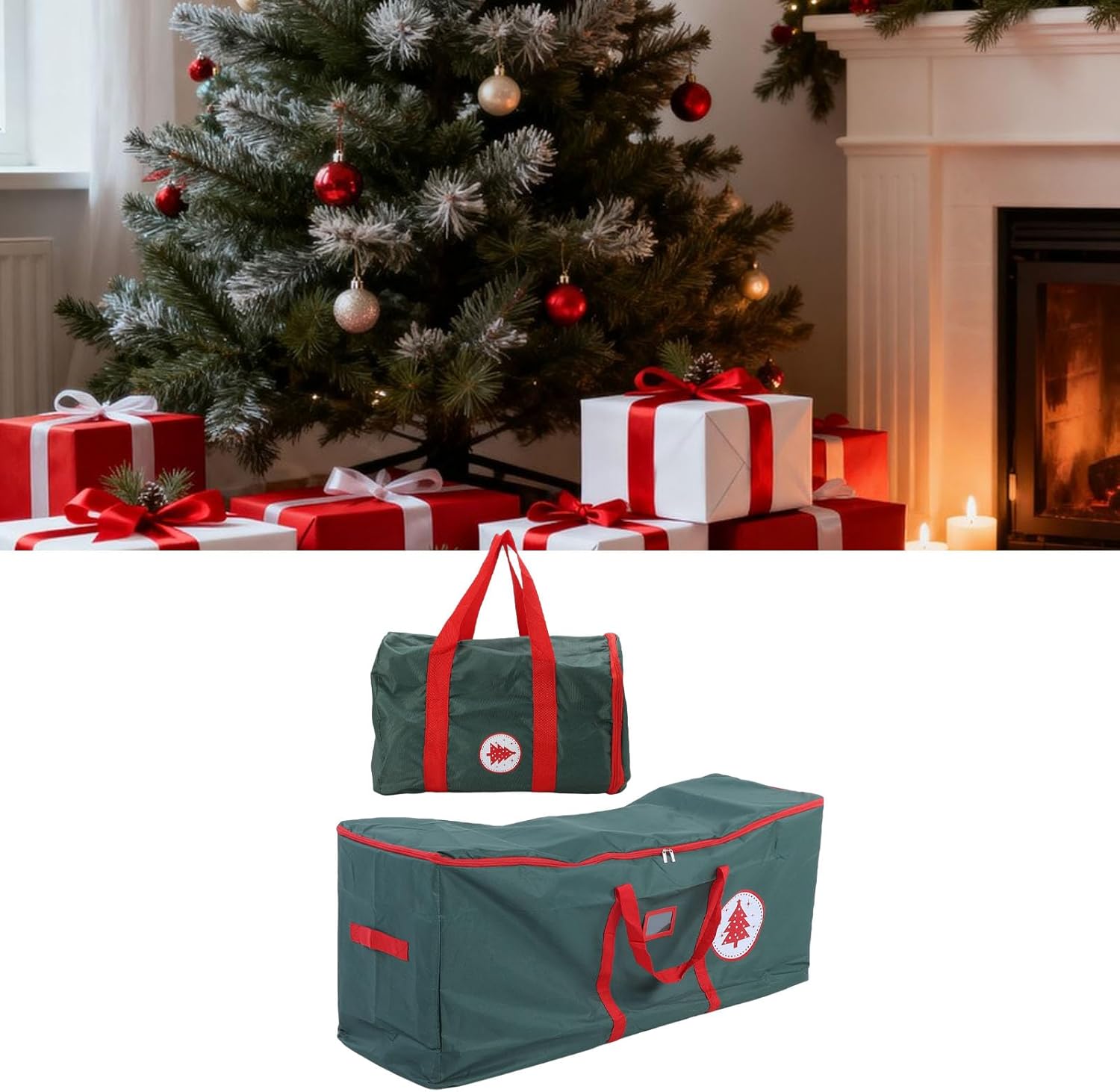AUNMAS 2pcs Christmas Tree Storage Bag, Dual Zips Large U Shaped Opening Water Proof 600D Oxford Cloth Tree Bags for Storage