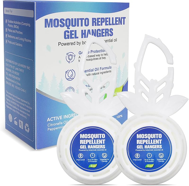 Perchas de gel repelentes de mosquitos, paquete de 2, disuasivo de insectos colgantes con infusión de aceite de menta para uso en interiores y exteriores, fórmula de gel de larga duración para patio, patio, balcón, camping y hogar