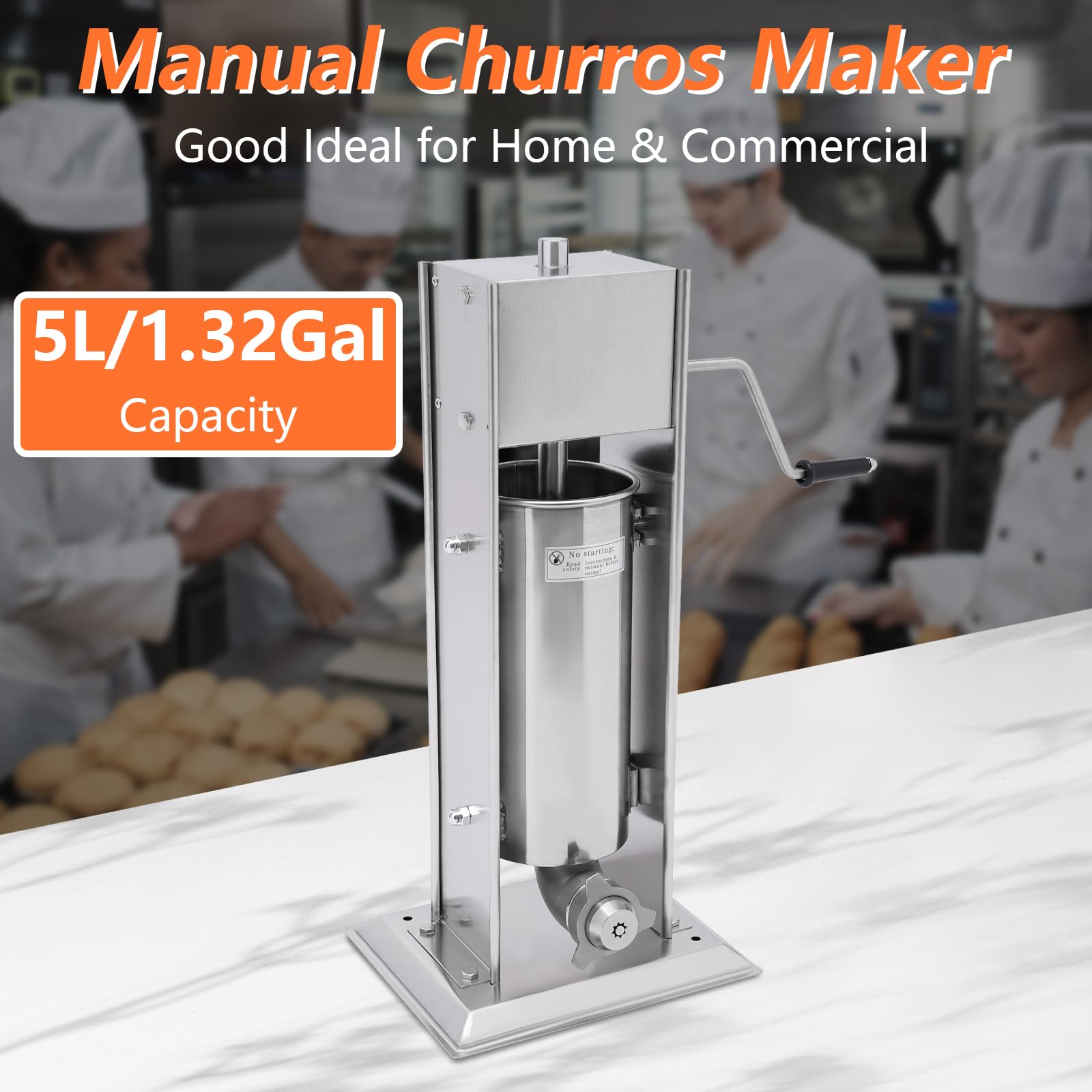 Latin Churro Machine, 5L/1.32gal Stainless Steel Commercial Spanish Churro Maker with 4 Nozzles for Business or Home Use