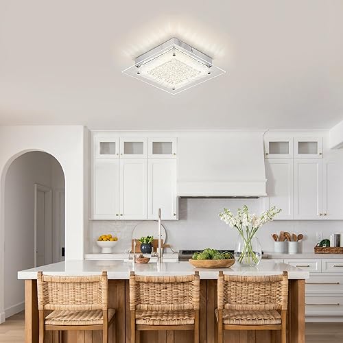 Miniatura 8 de Lámpara de techo de montaje empotrado de 11 pulgadas, lámpara de techo cuadrada de cristal, lámpara de techo regulable para cocina, baño,
