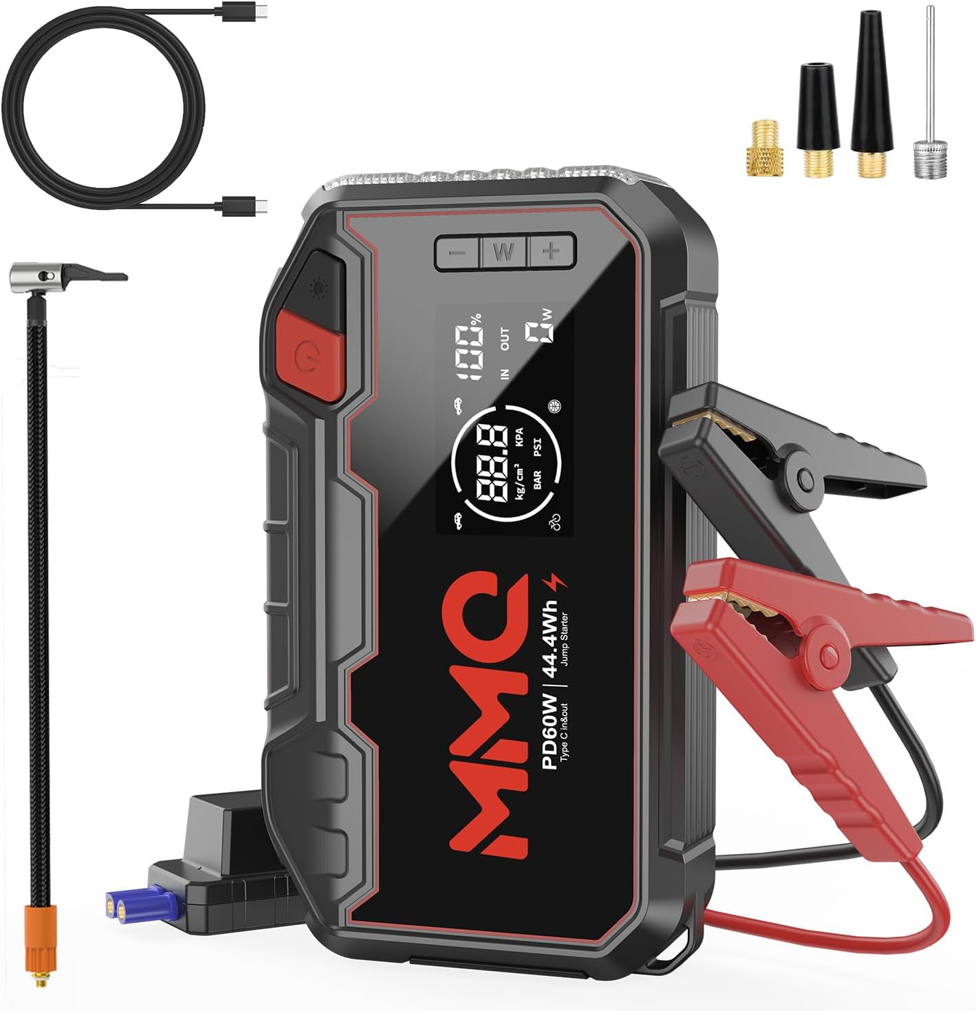 4-in-1 Multifunctional Jump Starter - 12000mAh Car Battery Charger, Power Bank, Air Compressor, LED Light - 2400A Peak Current (Without EV Zipper Bag)