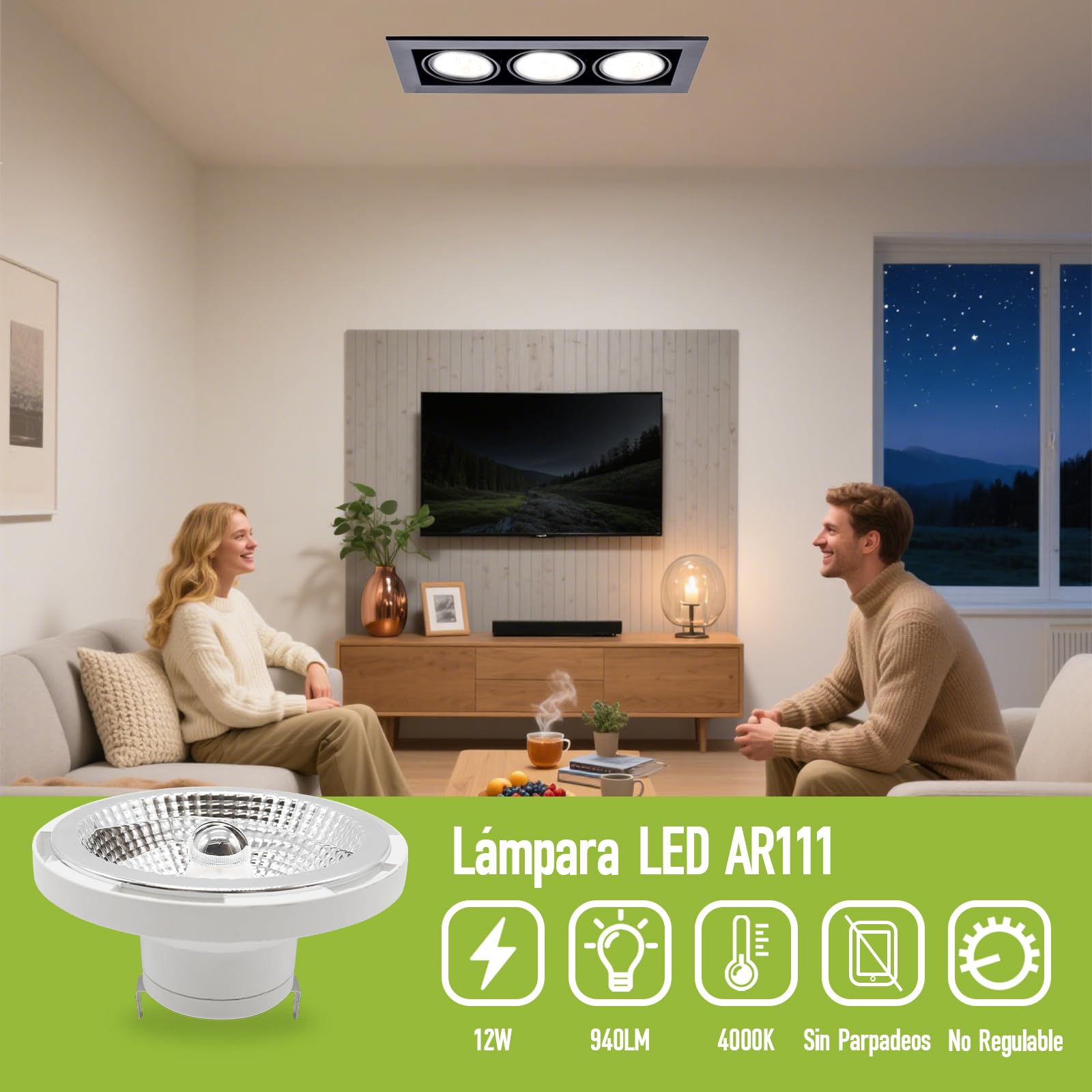 5 Unidades Foco LED AR111 G53 12W Equivalente a 75W Lámpara Halógena 940LM Blanco Neutra 4000K Ángulo de haz 45° Bombillas LED para Restaurante Cantina Salón No Regulable