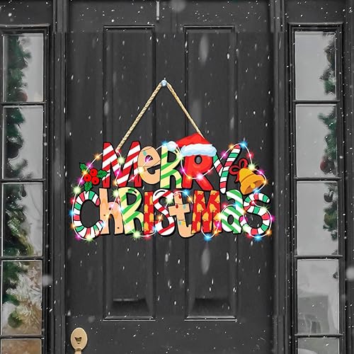 Miniatura 2 de Letrero de puerta con texto en inglés "Merry Christmas", decoración de árbol de Navidad, adorno de madera para colgar cabina de fotos con cuerdas de