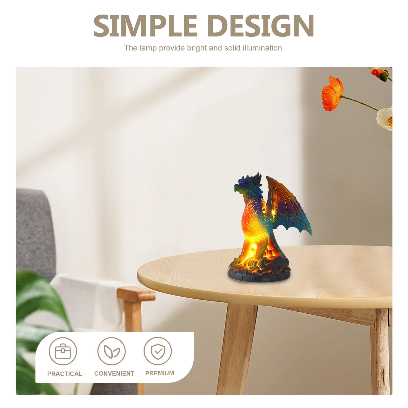 Lampe de Table en Résine Teintée Forme Dragon LED, Veilleuse Décorative pour Bureau et Chambre, Lampe de Table Design Animalier, Éclairage D’Ambiance Chaleureux et Esthétique