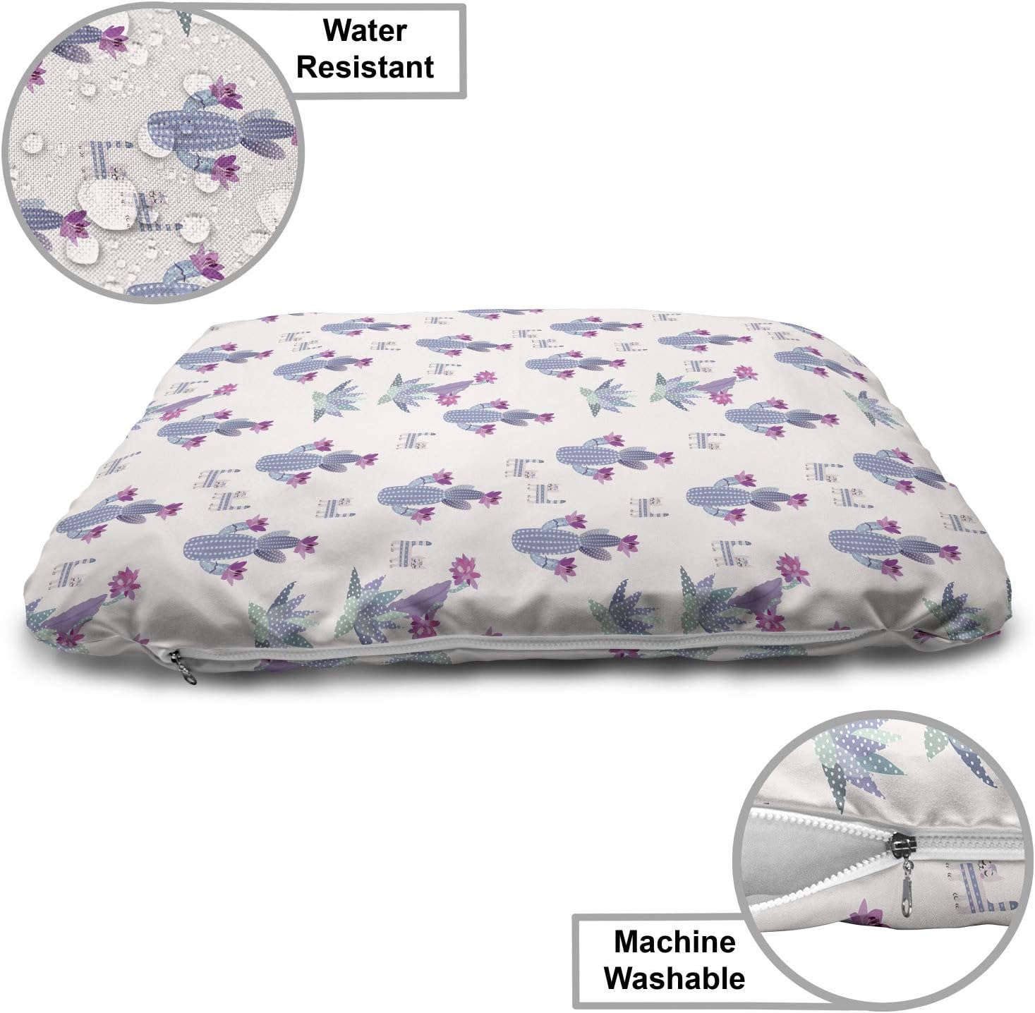 review Lunarable Succulents Pet Bed, Cactus with Flowers Cartoon Style Cats, Chew Resistant Pad for Dogs and Cats Cushion with Removable Cover, 24