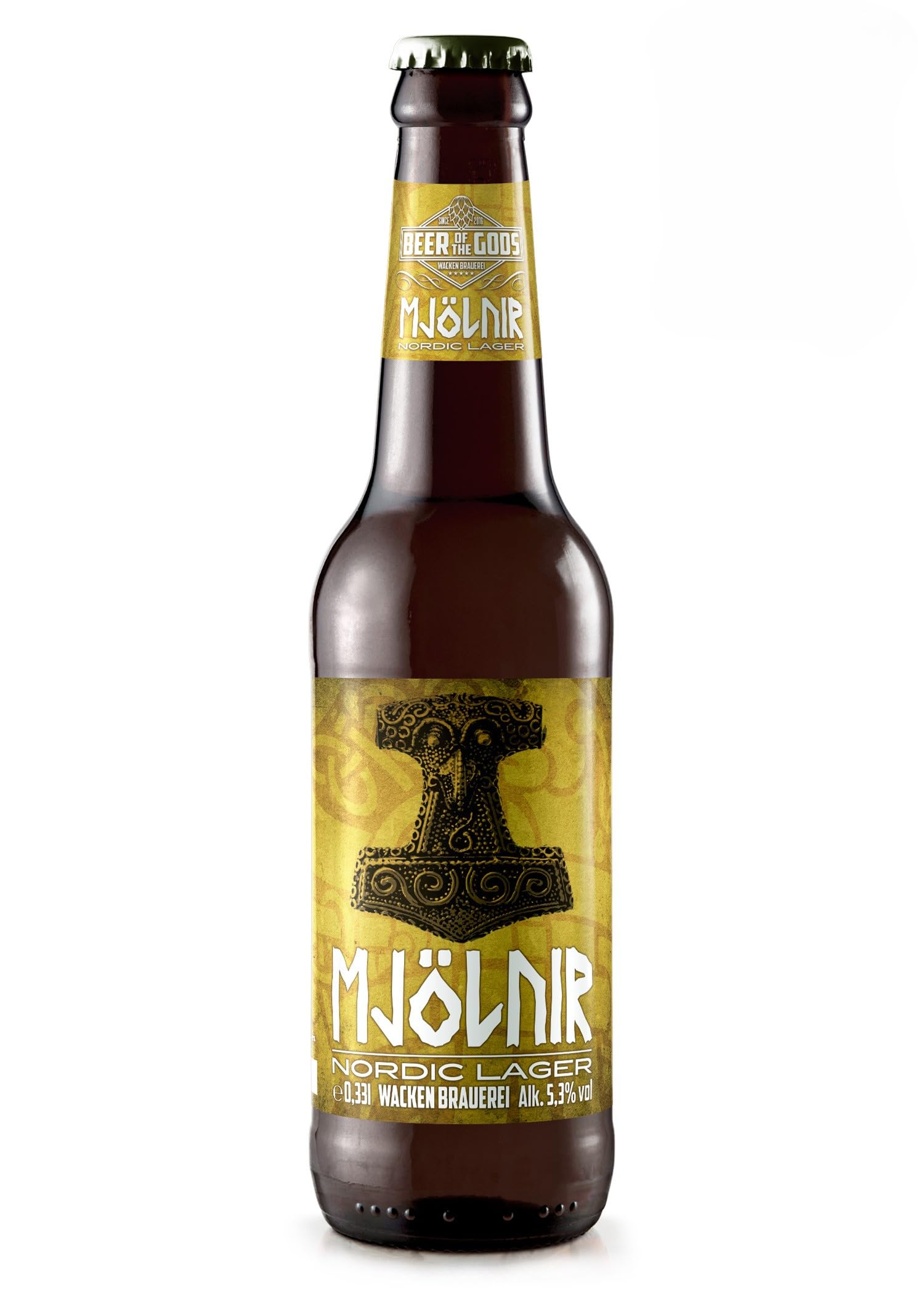 Wacken Brauerei Mjölnir - Pack de cervezas caseras - 20 botellas de 0,33 l de cerveza pils lager nórdica con el martillo de Thor - La cerveza de los dioses
