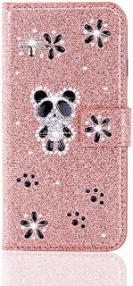 Funda para Samsung Galaxy S25, 3D con purpurina, diseño de panda, diamantes de imitación, piel sintética, con mariposa, función atril, cierre magnético, tapa de color oro rosa