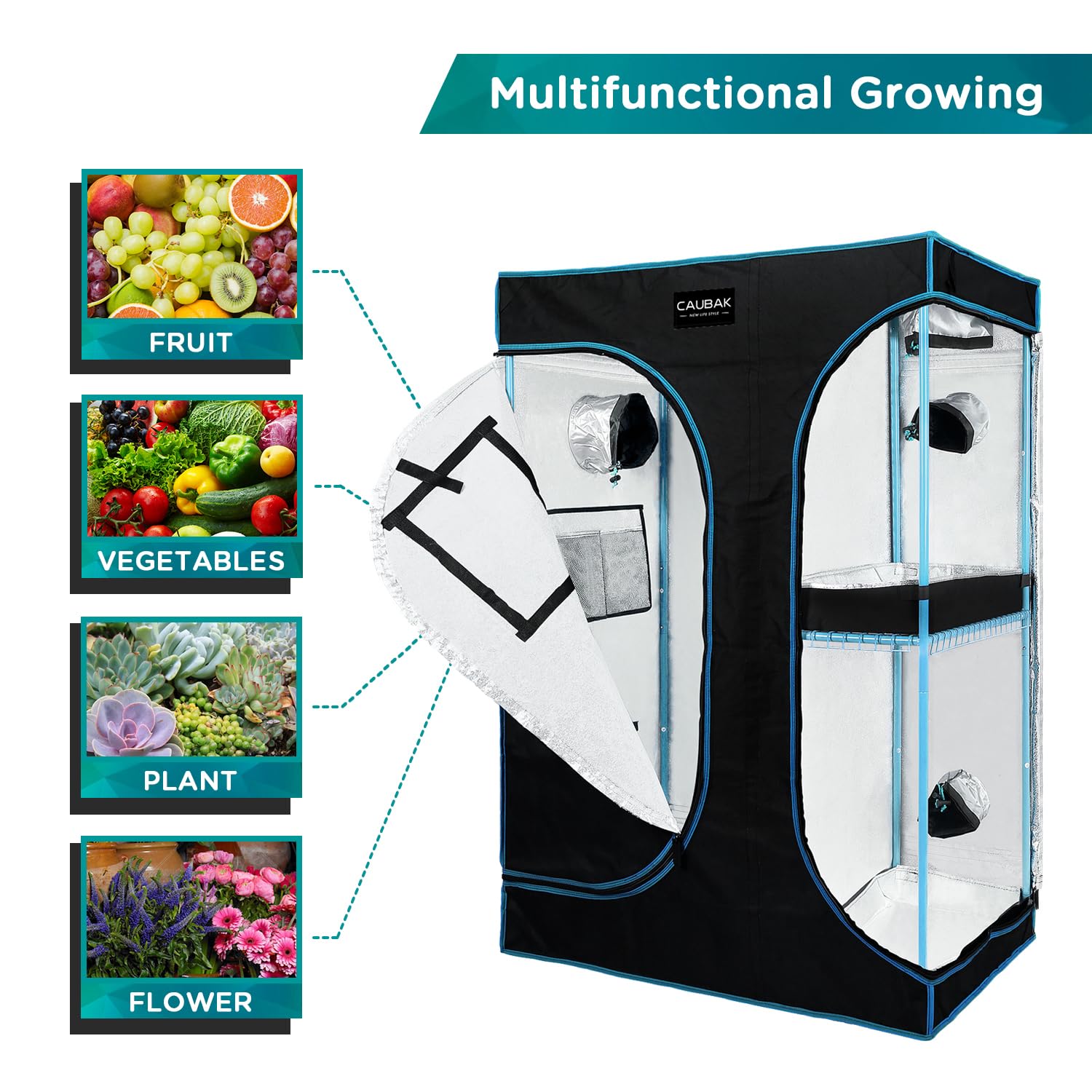 CAUBAK Grow Tent 2-in-1 Inch inchGrowing Tent for Homegrowing Lightproof and Tearproof Canvas Waterproof Indoor Grow Tent (35