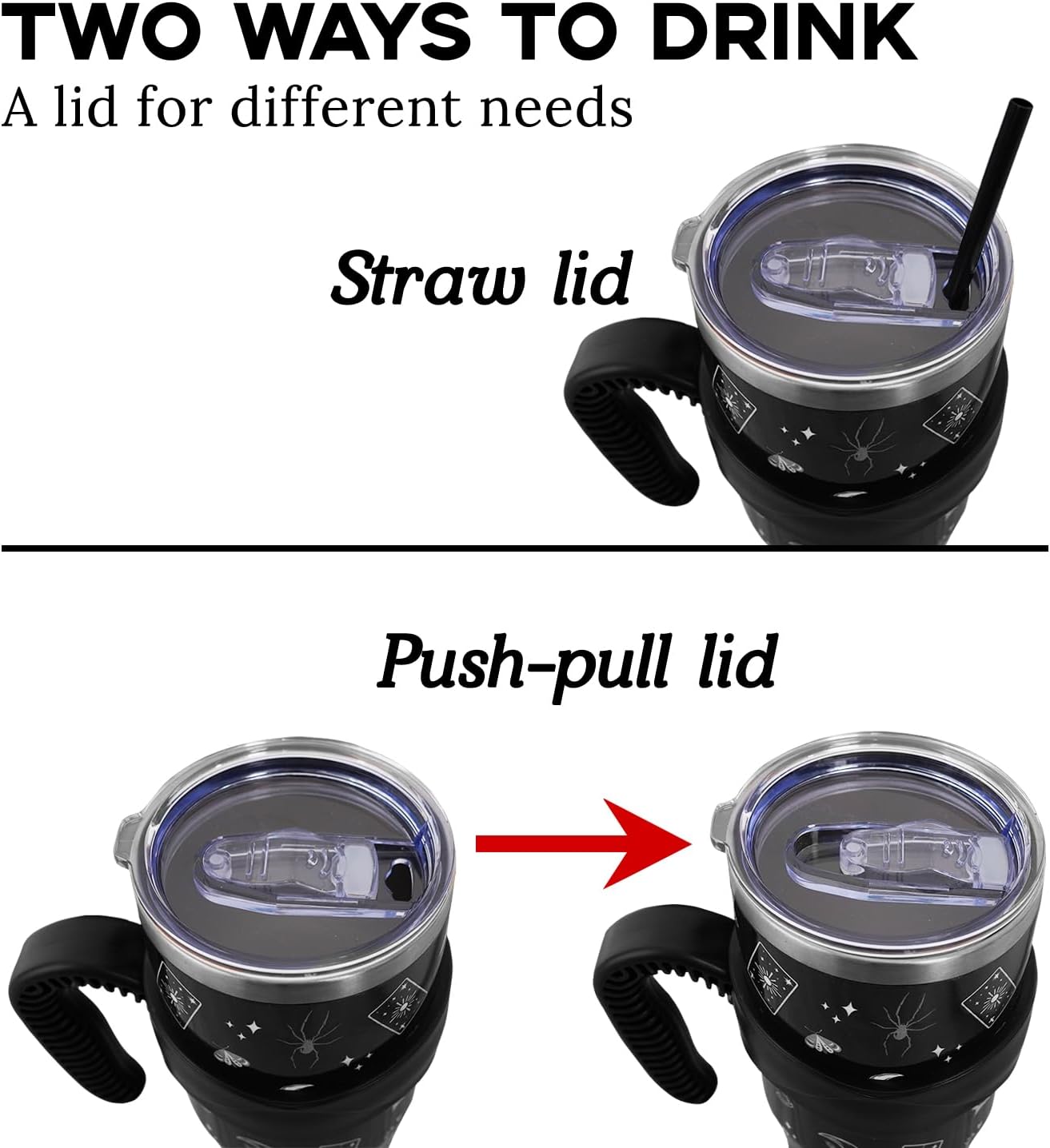 Goth Black 40 Oz Tumbler with Handle and Straw, Large Big Stainless Steel Vacuum Insulated Tumbler Iced Coffee Cup Water Bottle Travel Mug, Witchy Gothic Gifts Decor Accessories Stuff, Halloween Gifts - Image 3