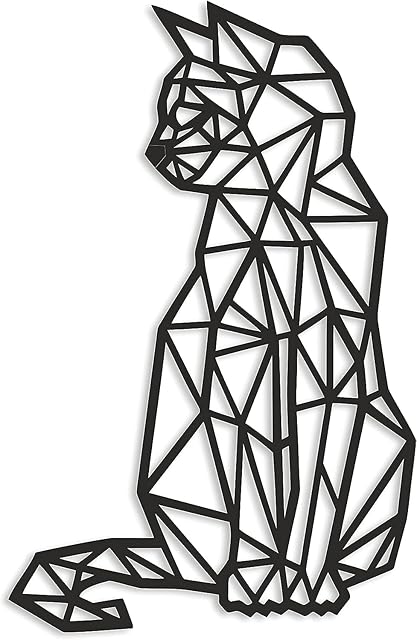 Geometryczny panel: KOT 40x26cm czarny | Dekoracja ścienna z drewna | Wycinanka KOTY | Geometryczne ozdoby wiszące | Wyprodukowano w Polsce