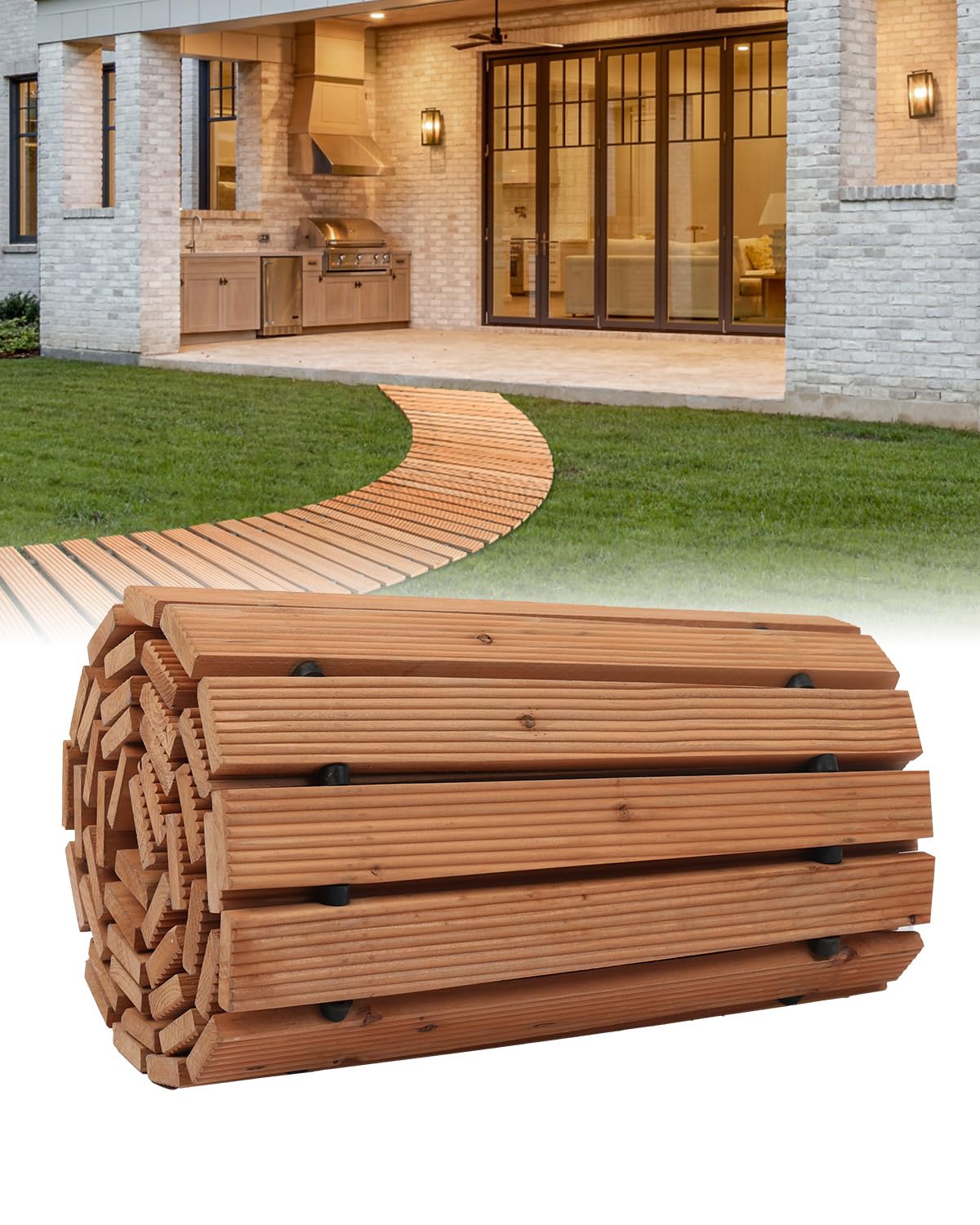 VEVOR Chemin de Jardin en Bois, 253x43 cm, Allée de Jardin Incurvée Déroulante Antidérapante Décorative en Cèdre avec Connexion par Câble Métallique, pour Fêtes, Mariages, Cour, Terrasse, Extérieur