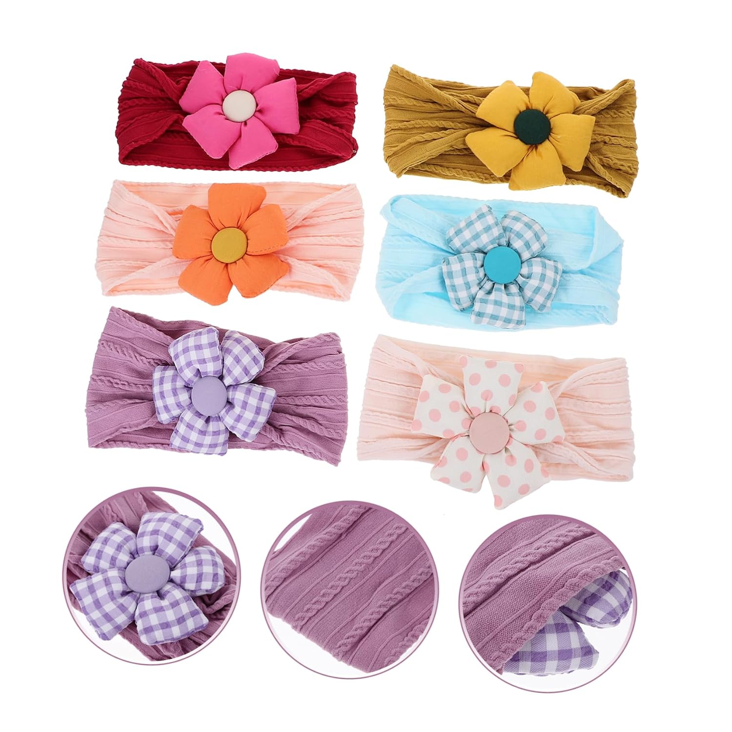Vaguelly Cotton Flower Headbands 6 Pack for Baby Girls, Newborn Xmas