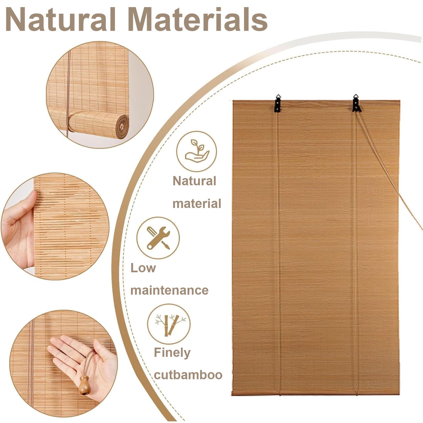 sur Mesure Store Venitien Bambou, Exterieur Store Occultant, Fenetre Tissé à La Main Facile à Installer Stores À Rouleaux Romains, avec Levage Bambou Occultant pour Patio/Jardin/Fenêtre