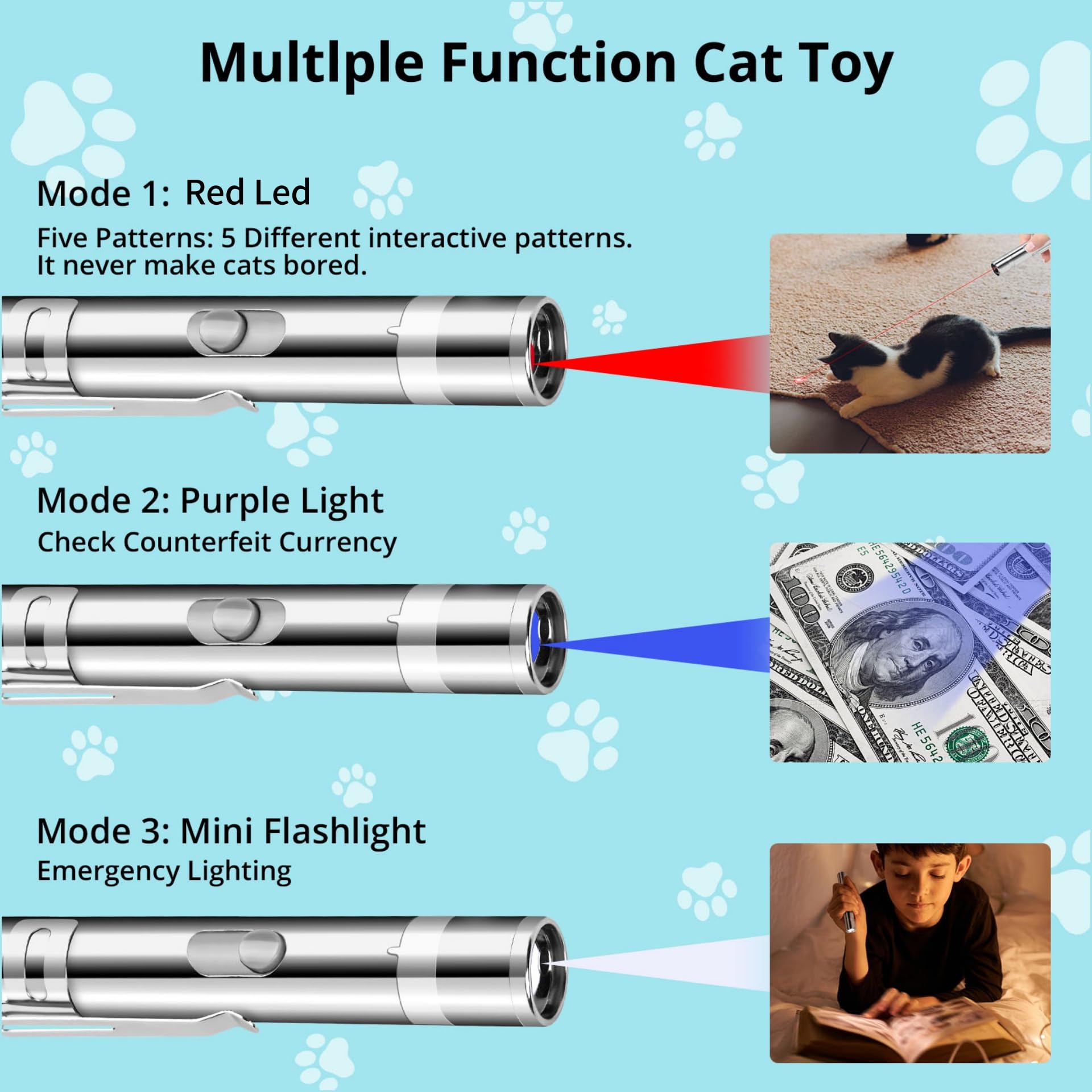 Waputne Katzenspielzeug für Indoor-Katzen, 2 Stück, USB wiederaufladbares Kätzchenspielzeug mit 7 verstellbaren Mustern, interaktives Jagdspielzeug für Indoor-Katzen & Hunde, Training & Übungsspaß