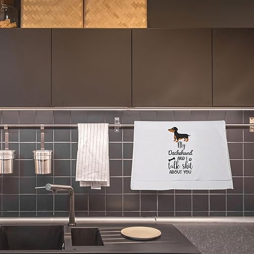 Miniatura 5 de LEVLO Dachshund Lovers Gift My Dachshund and I Talk Shit About You Toalla de cocina para dueño de perro Toalla de cocina (Mi Dachshund)