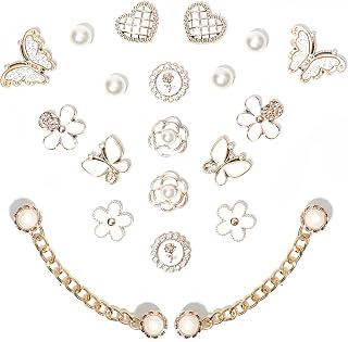 20pcs Bling Gems Plastic Butterfly Flower Sparkling Rhinestones Pearl DIY Shoe Decoration Charms for Women's Party Favor